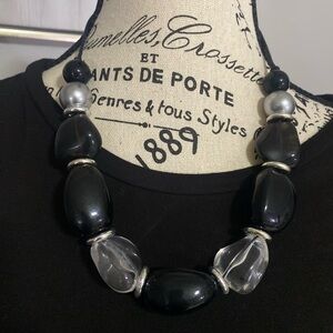 Black and Clear Beaded Statement Necklace - Women Jewelry